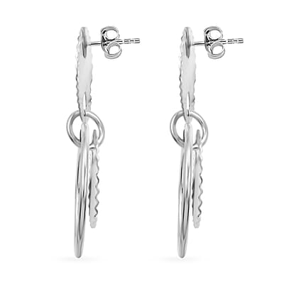 Italian Sterling Silver Multi Circle Double Textured Medallion Interlocked Drop Statement Earrings 8.60 Grams