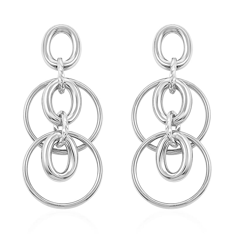 Italian Sterling Silver Interlocked Drop Statement Earrings 9.10 Grams
