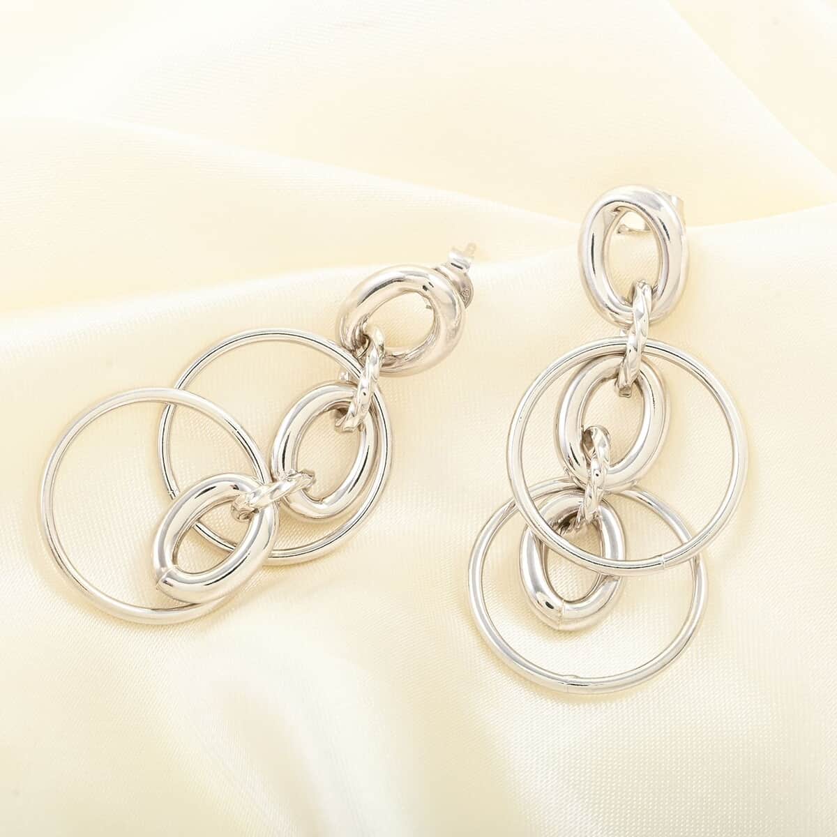 Italian Sterling Silver Interlocked Drop Statement Earrings 9.10 Grams image number 1