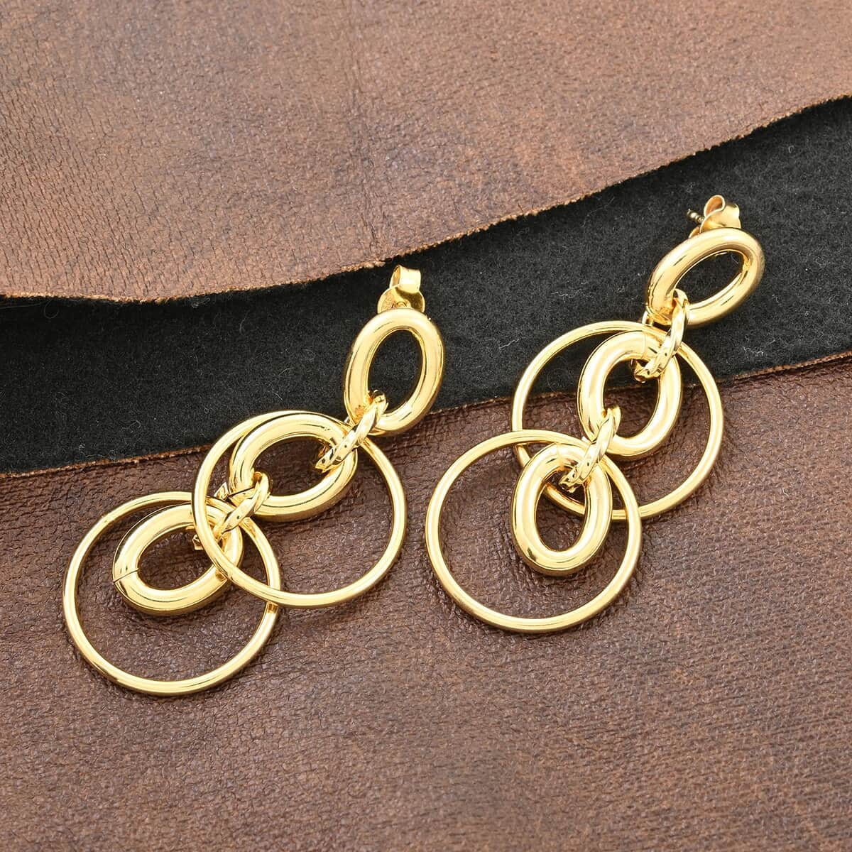 Italian 14K Yellow Gold Over Sterling Silver Interlocked Drop Statement Earrings 9.10 Grams image number 1