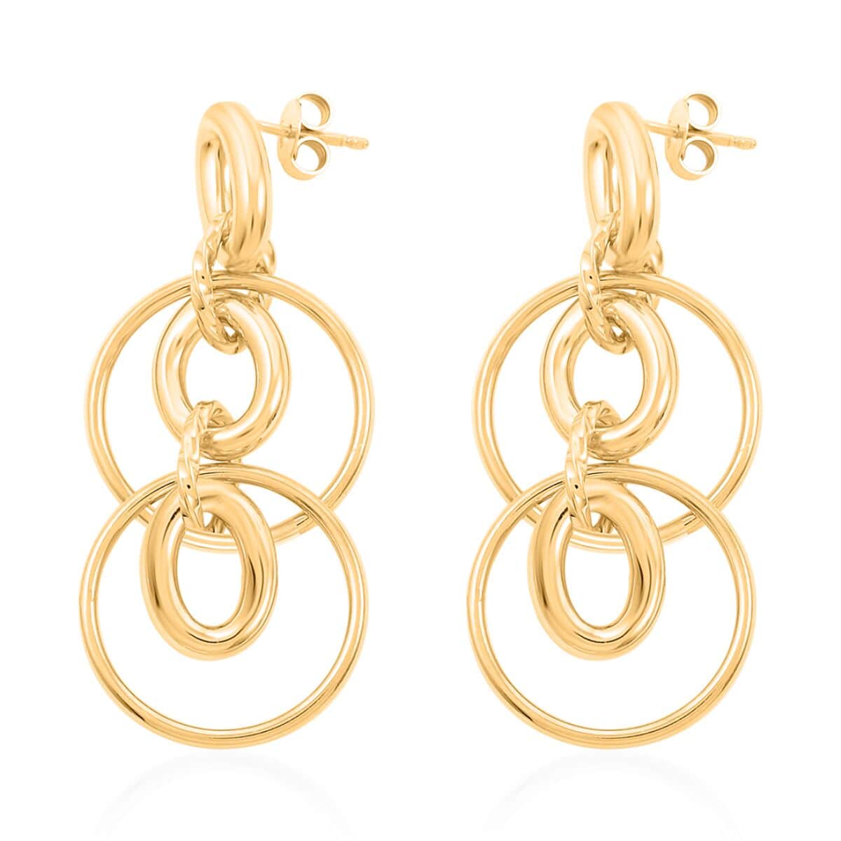Italian 14K Yellow Gold Over Sterling Silver Interlocked Drop Statement Earrings 9.10 Grams image number 3