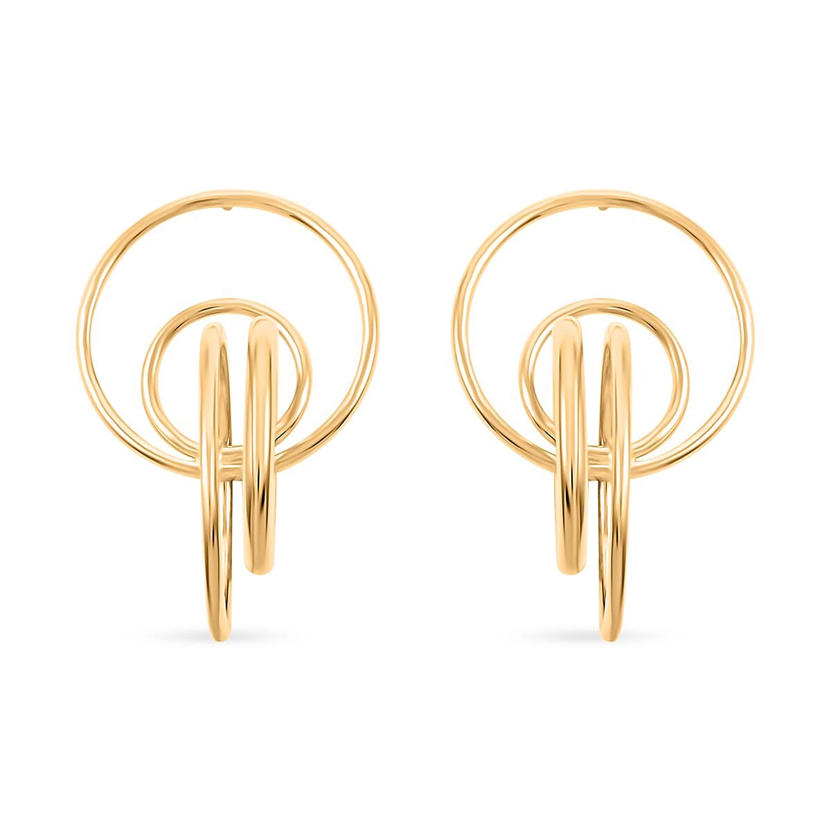 Italian 14K Yellow Gold Over Sterling Silver Circle Drop Interlocked Statement Earrings 9.60 Grams