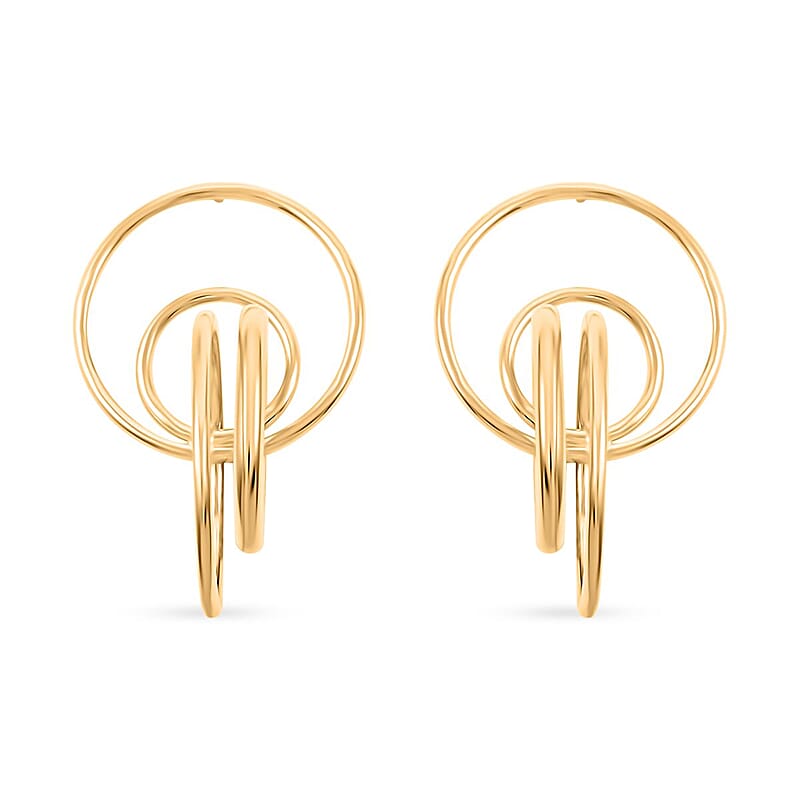 Italian 14K Yellow Gold Over Sterling Silver Circle Drop Interlocked Statement Earrings 9.60 Grams