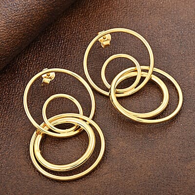 Italian 14K Yellow Gold Over Sterling Silver Circle Drop Interlocked Statement Earrings 9.60 Grams
