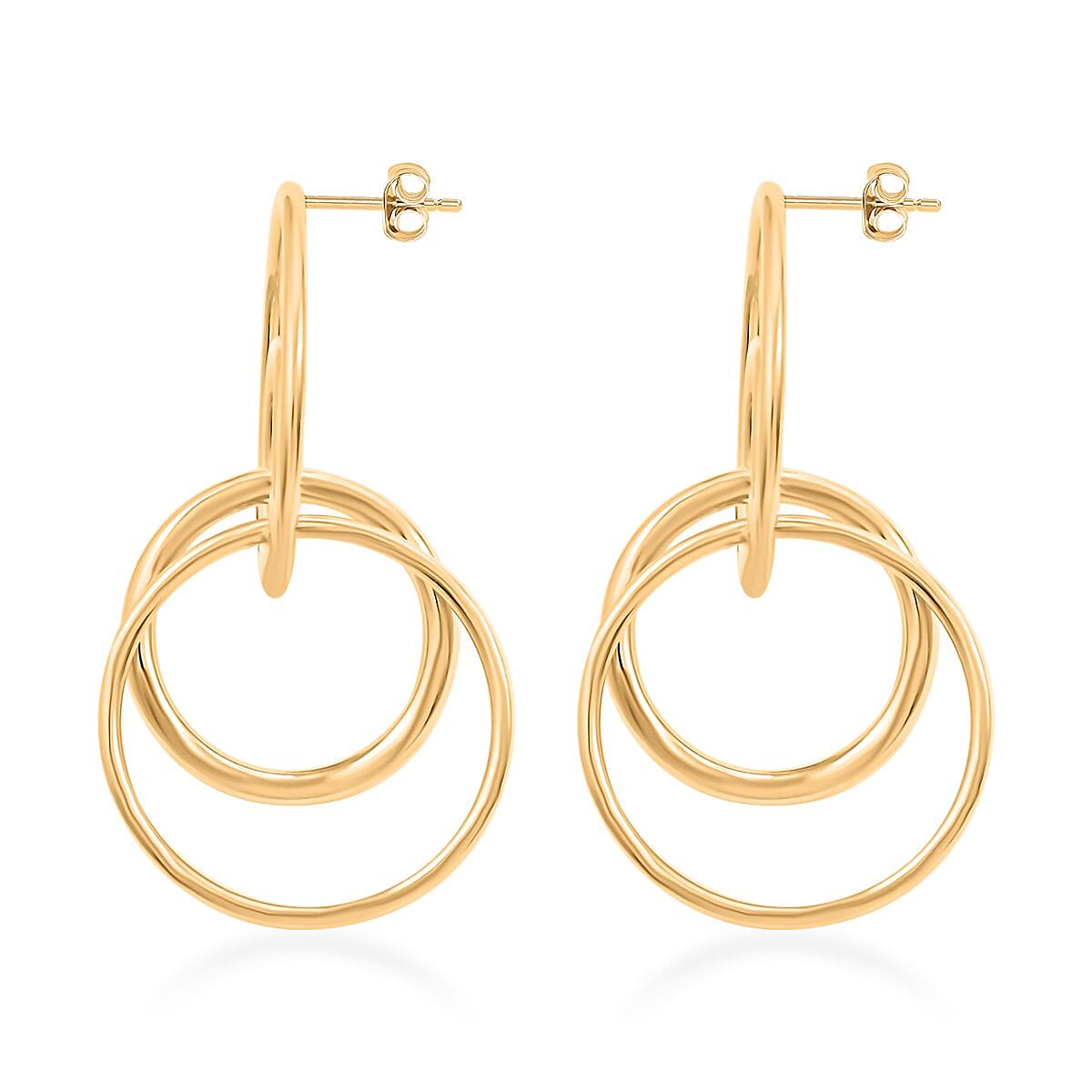 Italian 14K Yellow Gold Over Sterling Silver Circle Drop Interlocked Statement Earrings 9.60 Grams