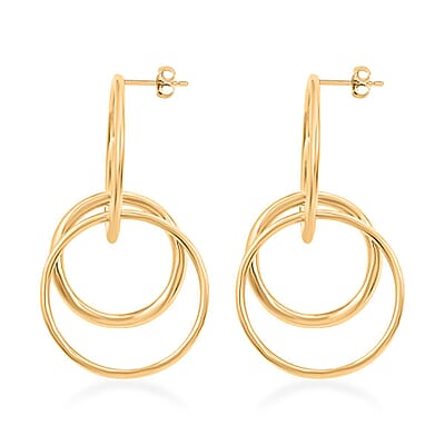 Italian 14K Yellow Gold Over Sterling Silver Circle Drop Interlocked Statement Earrings 9.60 Grams