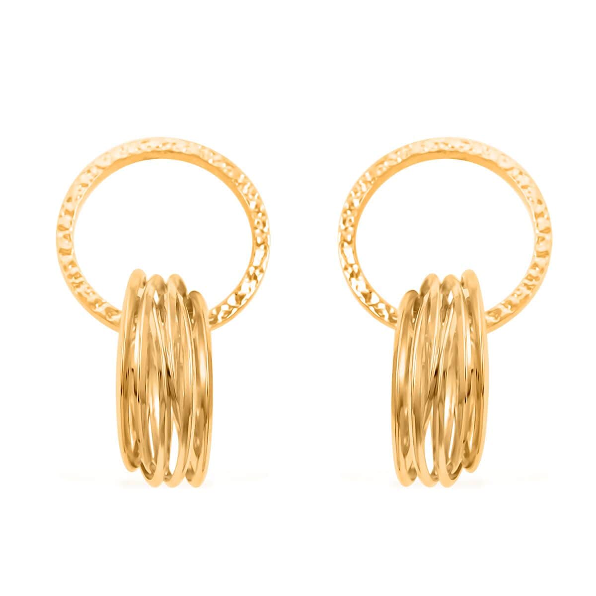 Italian 14K Yellow Gold Over Sterling Silver Multi Hoop Circle Interlocked Drop Statement Earrings 10.40 Grams image number 0