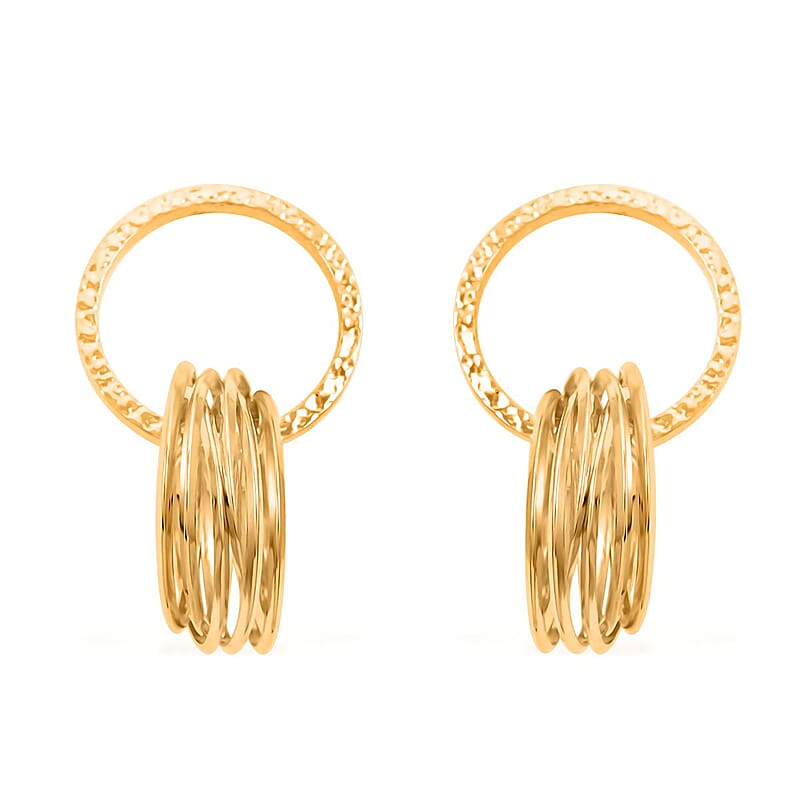 Italian 14K Yellow Gold Over Sterling Silver Multi Hoop Circle Interlocked Drop Statement Earrings 10.40 Grams