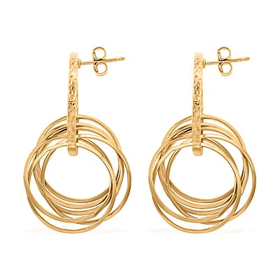 Italian 14K Yellow Gold Over Sterling Silver Multi Hoop Circle Interlocked Drop Statement Earrings 10.40 Grams