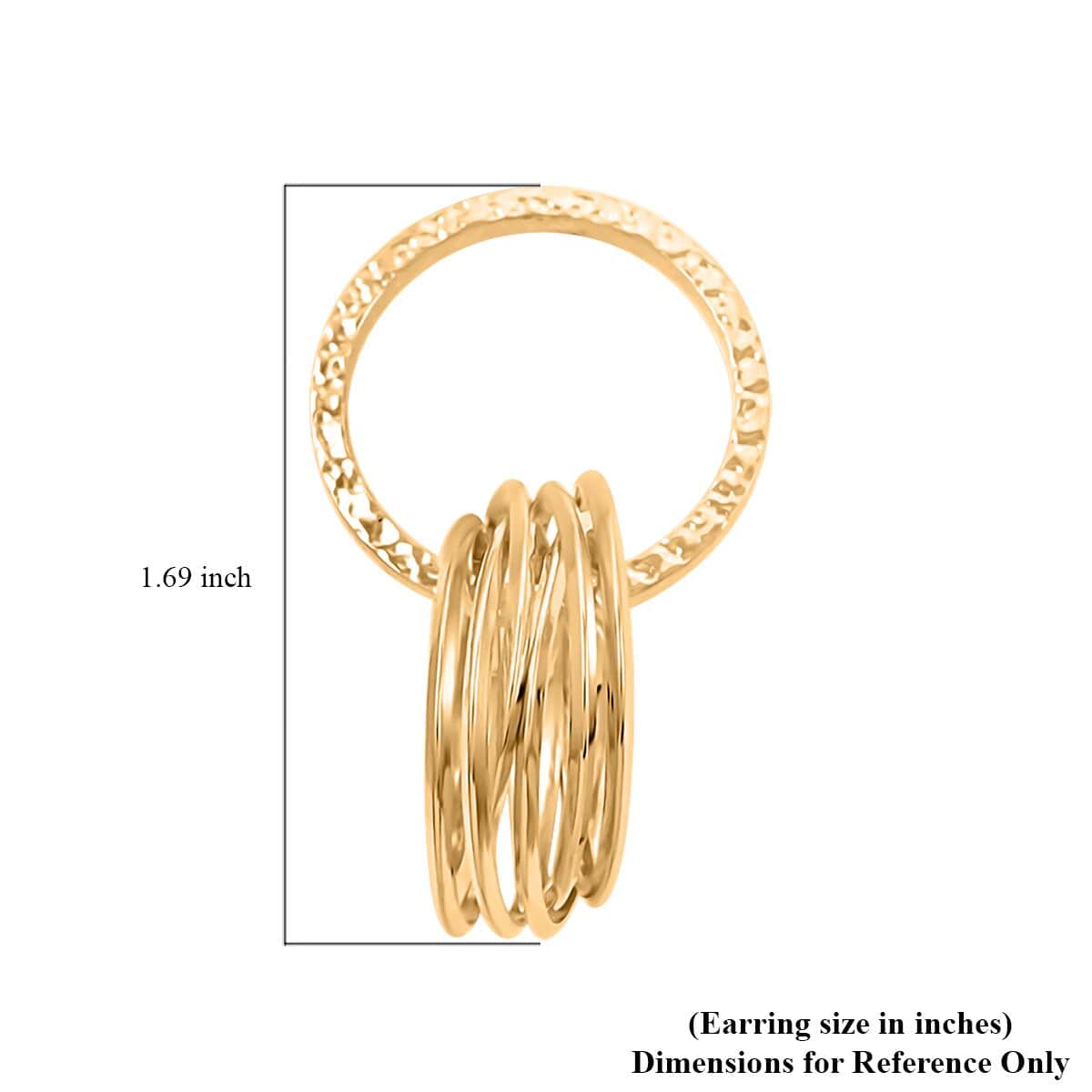 Italian 14K Yellow Gold Over Sterling Silver Multi Hoop Circle Interlocked Drop Statement Earrings 10.40 Grams image number 4