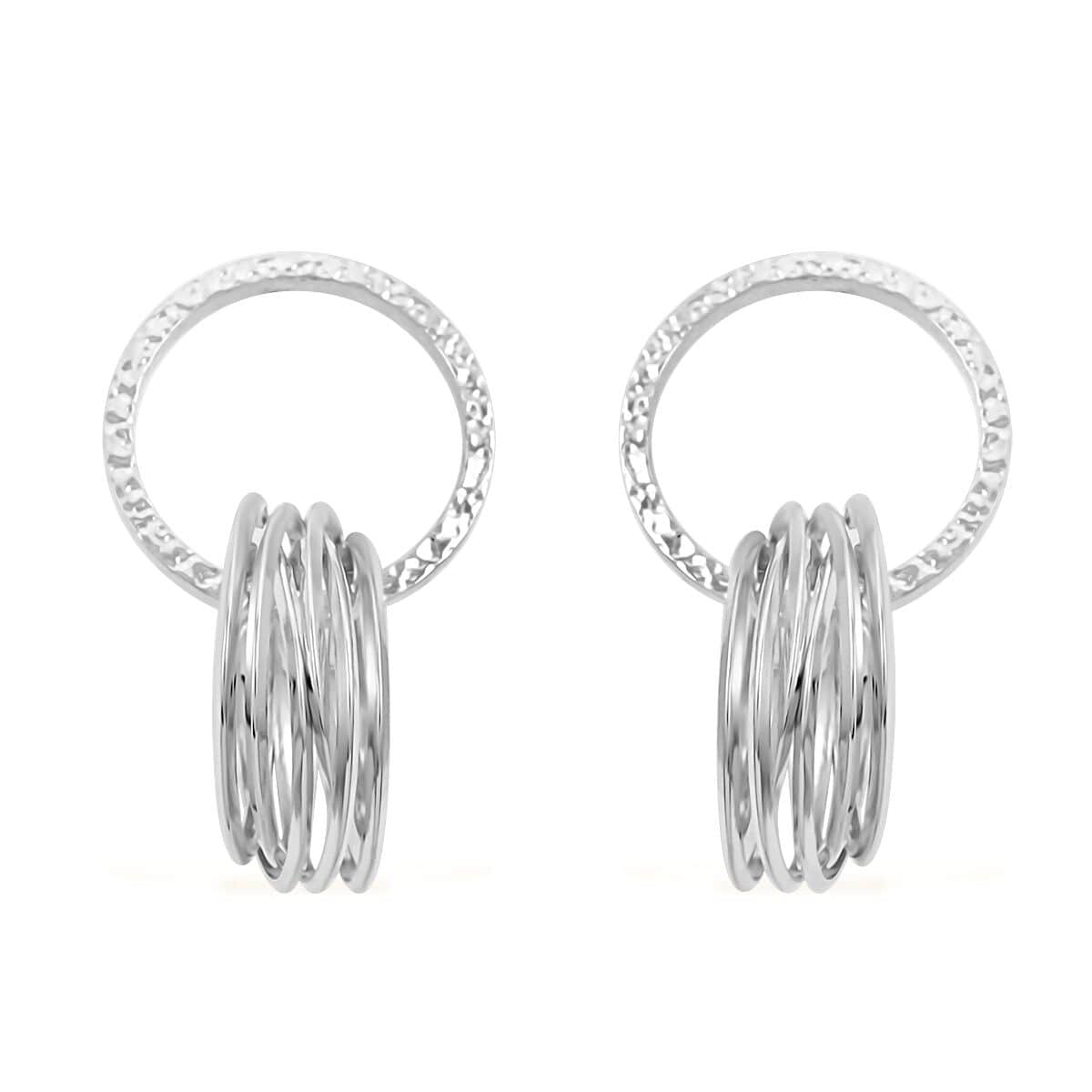 Italian Sterling Silver Multi Hoop Circle Interlocked Drop Statement Earrings 10.50 Grams image number 0