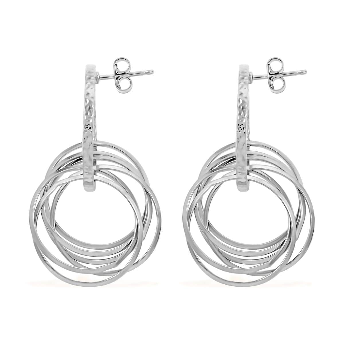 Italian Sterling Silver Multi Hoop Circle Interlocked Drop Statement Earrings 10.50 Grams image number 3
