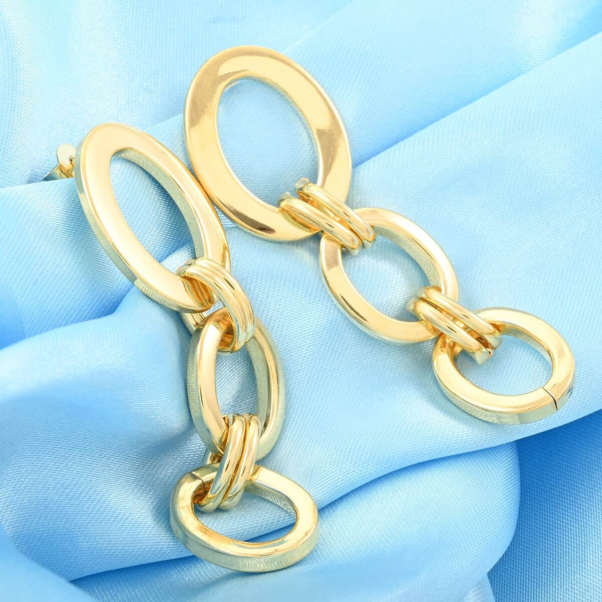 Italian 14K Yellow Gold Over Sterling Silver Interlocked Drop Statement Earrings 11.10 Grams image number 1