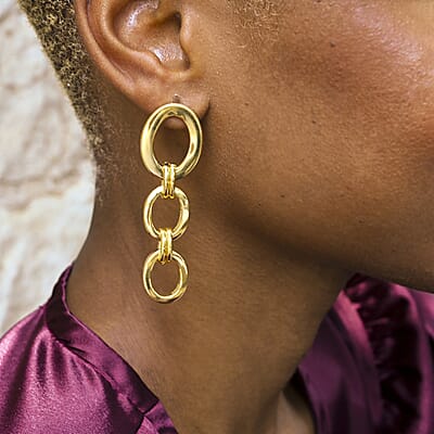 Italian 14K Yellow Gold Over Sterling Silver Interlocked Drop Statement Earrings 11.10 Grams