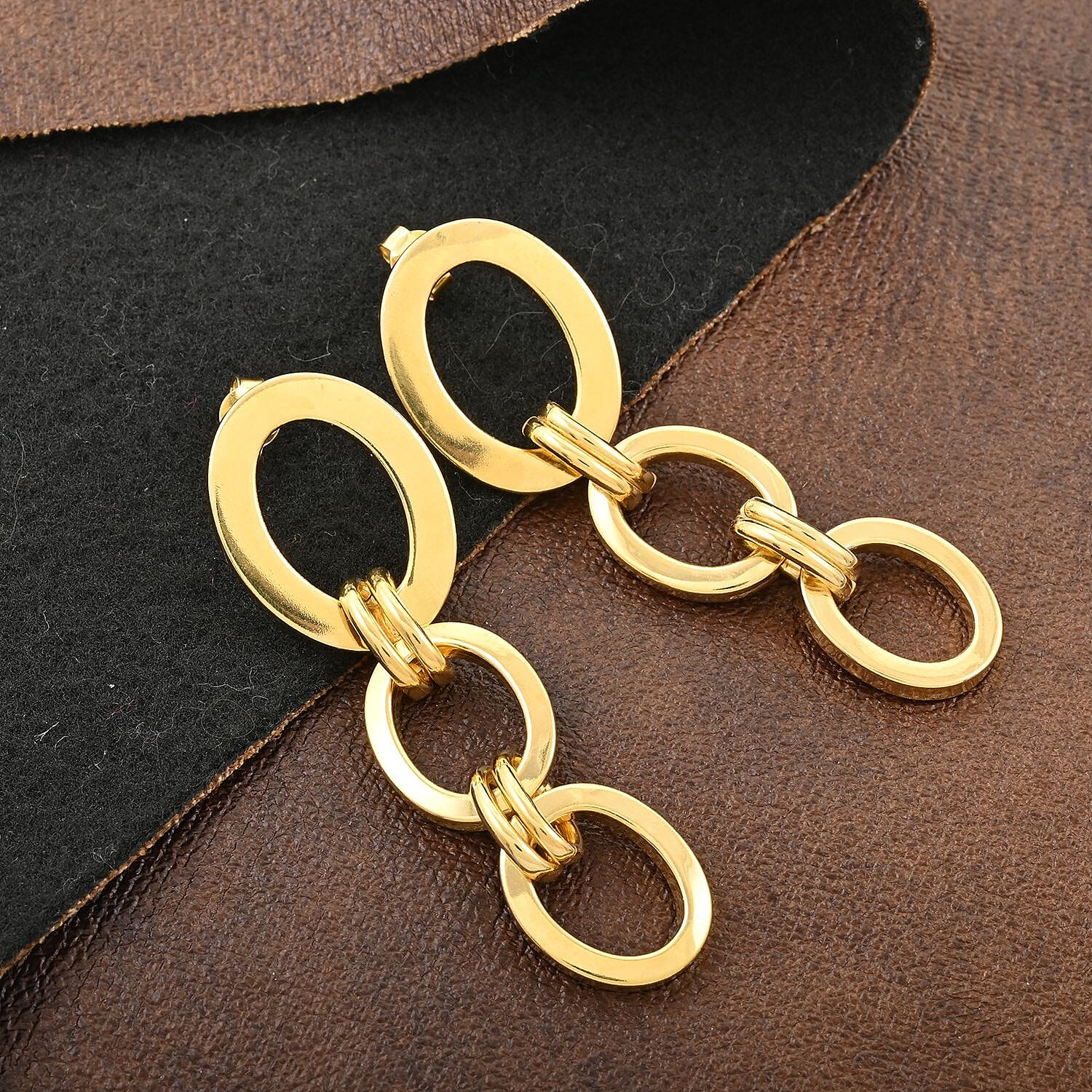 Italian 14K Yellow Gold Over Sterling Silver Interlocked Drop Statement Earrings 11.40 Grams