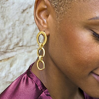 Italian 14K Yellow Gold Over Sterling Silver Interlocked Drop Statement Earrings 11.40 Grams