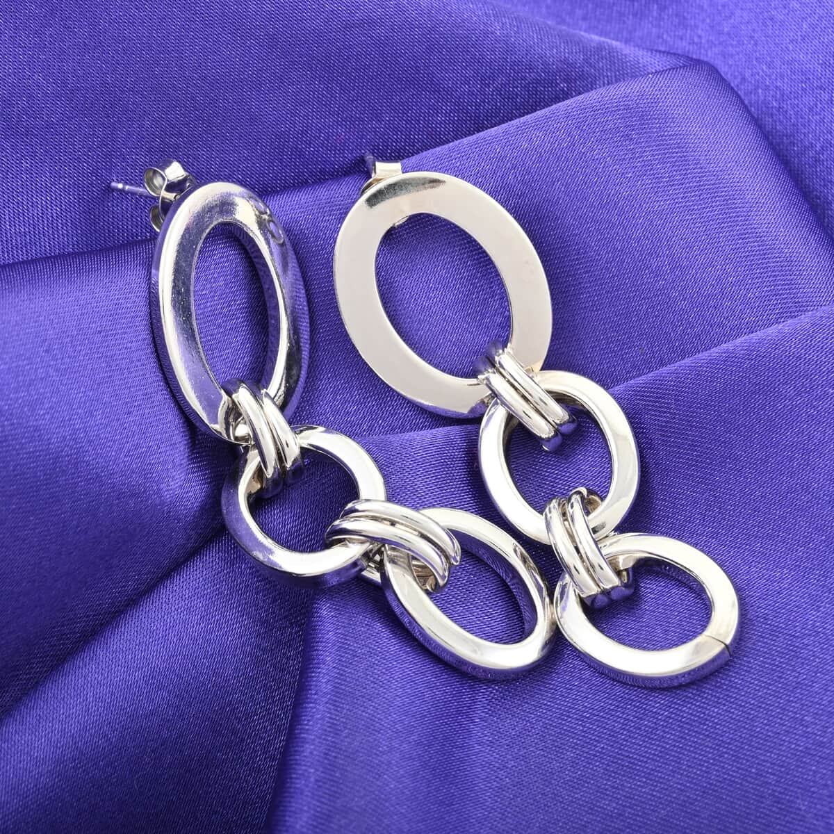 Italian Sterling Silver Interlocked Drop Statement Earrings 11.50 Grams image number 1