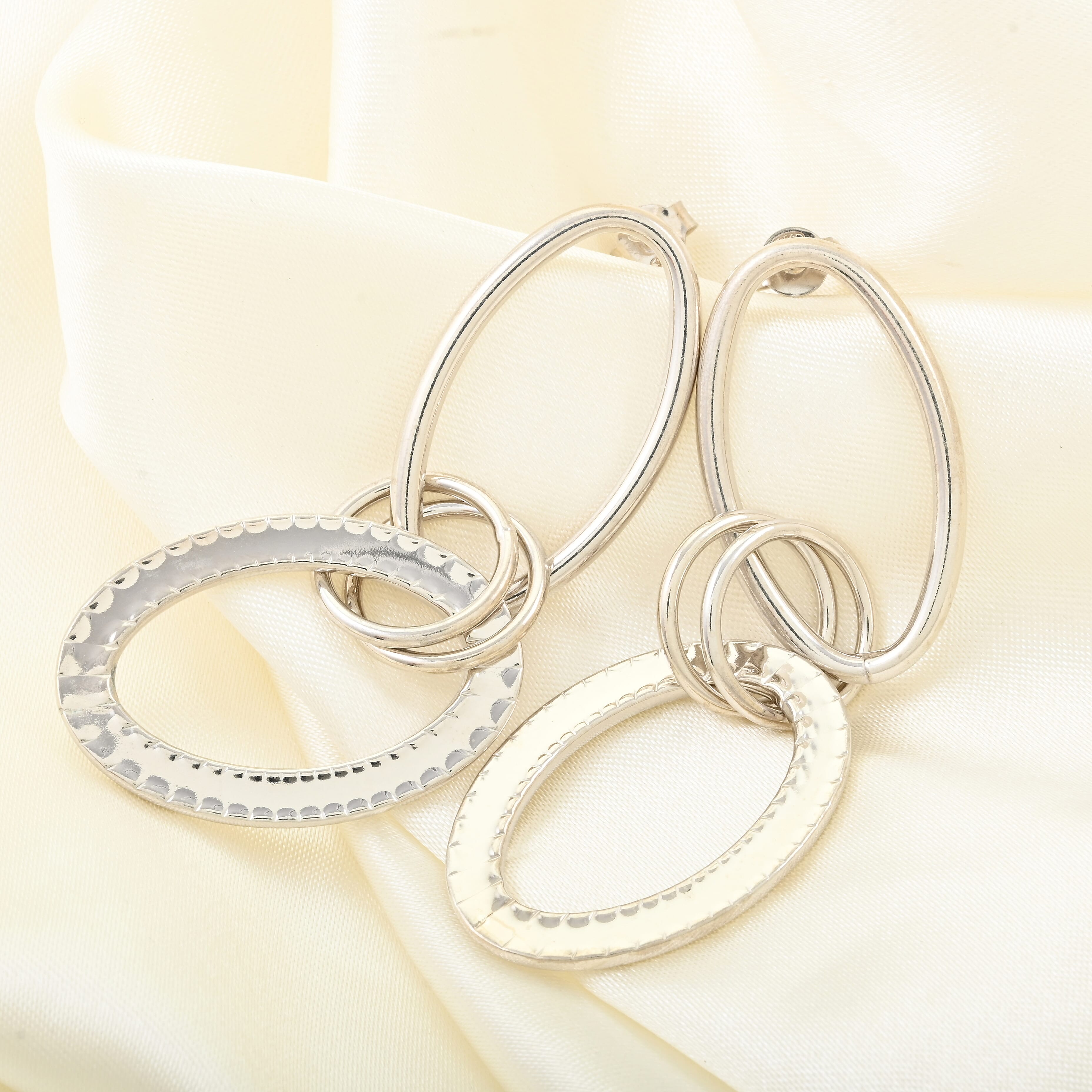 Italian Sterling Silver Triple Tear Drop Interlocked Drop Statement Earrings 12.40 Grams
