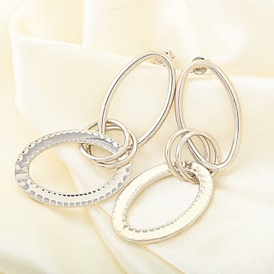 Italian Sterling Silver Triple Tear Drop Interlocked Drop Statement Earrings 12.40 Grams