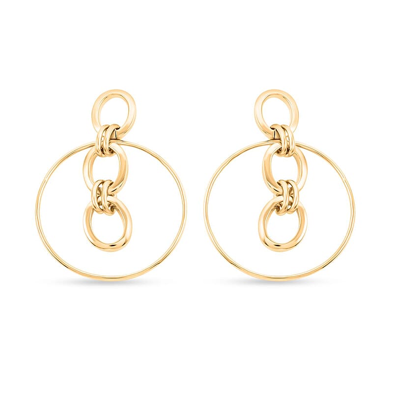 Italian 14K Yellow Gold Over Sterling Silver Multi Row Drop Interlocked Statement Earrings 13.40 Grams