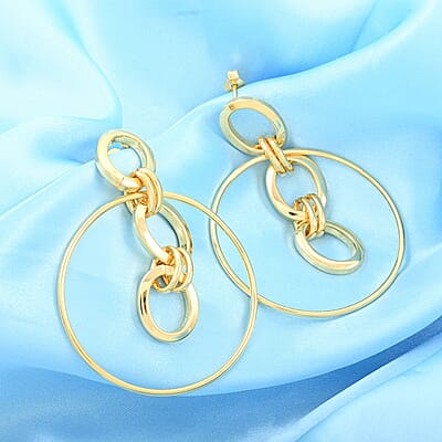 Italian 14K Yellow Gold Over Sterling Silver Multi Row Drop Interlocked Statement Earrings 13.40 Grams