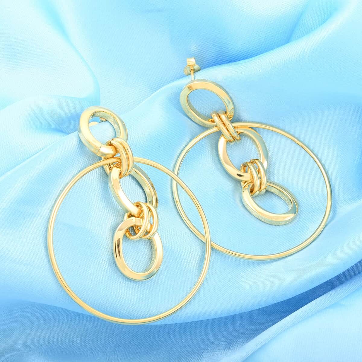 Mother’s Day Gift Italian 14K Yellow Gold Over Sterling Silver Multi Row Drop Interlocked Statement Earrings 13.40 Grams image number 1