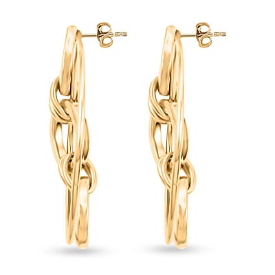 Italian 14K Yellow Gold Over Sterling Silver Multi Row Drop Interlocked Statement Earrings 13.40 Grams