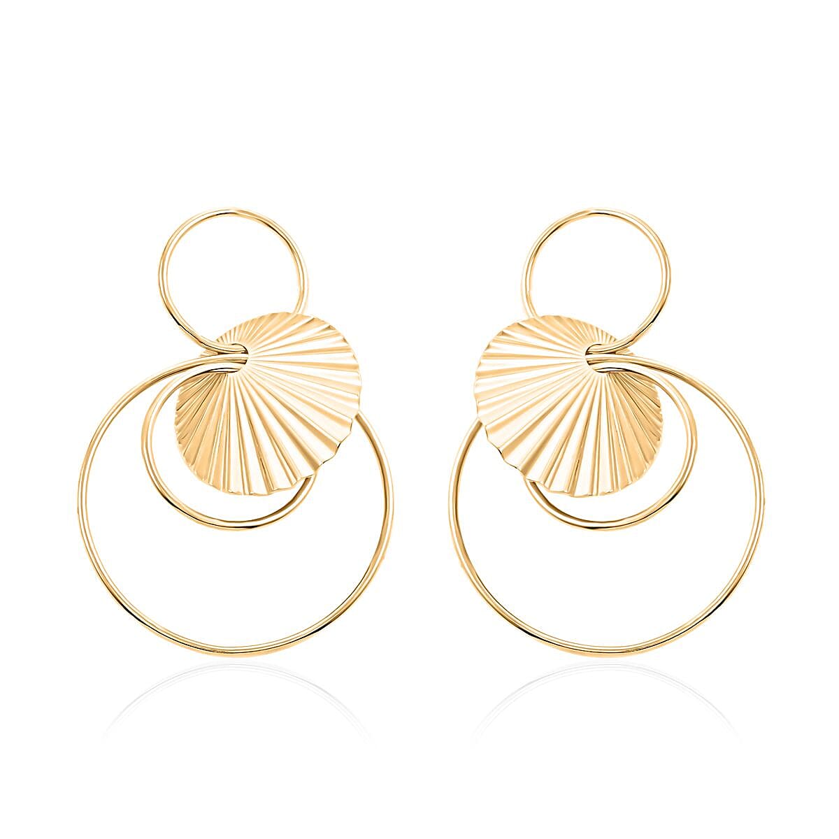 Italian 14K Yellow Gold Over Sterling Silver Multi Circle Textured Medallion Interlocked Drop Statement Earrings 14.40 Grams