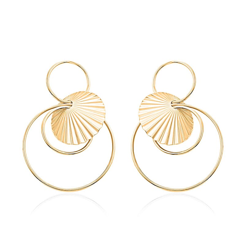 Italian 14K Yellow Gold Over Sterling Silver Multi Circle Textured Medallion Interlocked Drop Statement Earrings 14.40 Grams