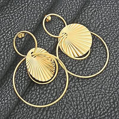Italian 14K Yellow Gold Over Sterling Silver Multi Circle Textured Medallion Interlocked Drop Statement Earrings 14.40 Grams