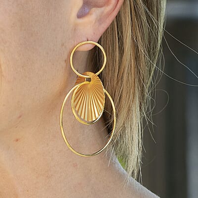 Italian 14K Yellow Gold Over Sterling Silver Multi Circle Textured Medallion Interlocked Drop Statement Earrings 14.40 Grams
