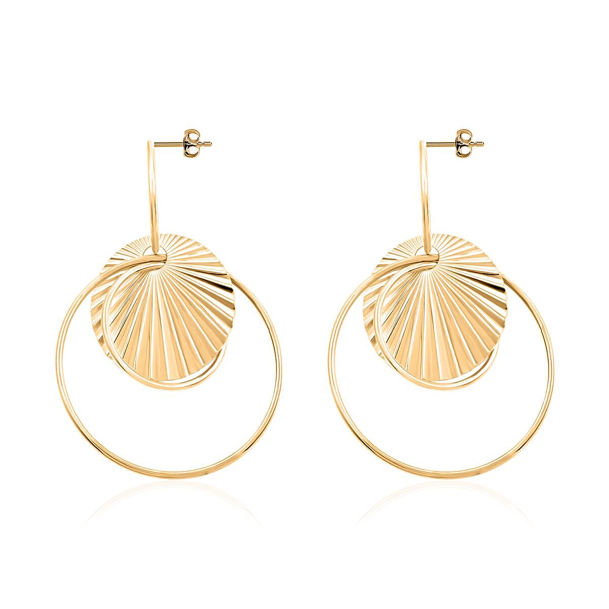 Italian 14K Yellow Gold Over Sterling Silver Multi Circle Textured Medallion Interlocked Drop Statement Earrings 14.40 Grams