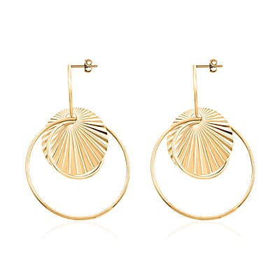Italian 14K Yellow Gold Over Sterling Silver Multi Circle Textured Medallion Interlocked Drop Statement Earrings 14.40 Grams