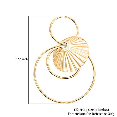 Italian 14K Yellow Gold Over Sterling Silver Multi Circle Textured Medallion Interlocked Drop Statement Earrings 14.40 Grams