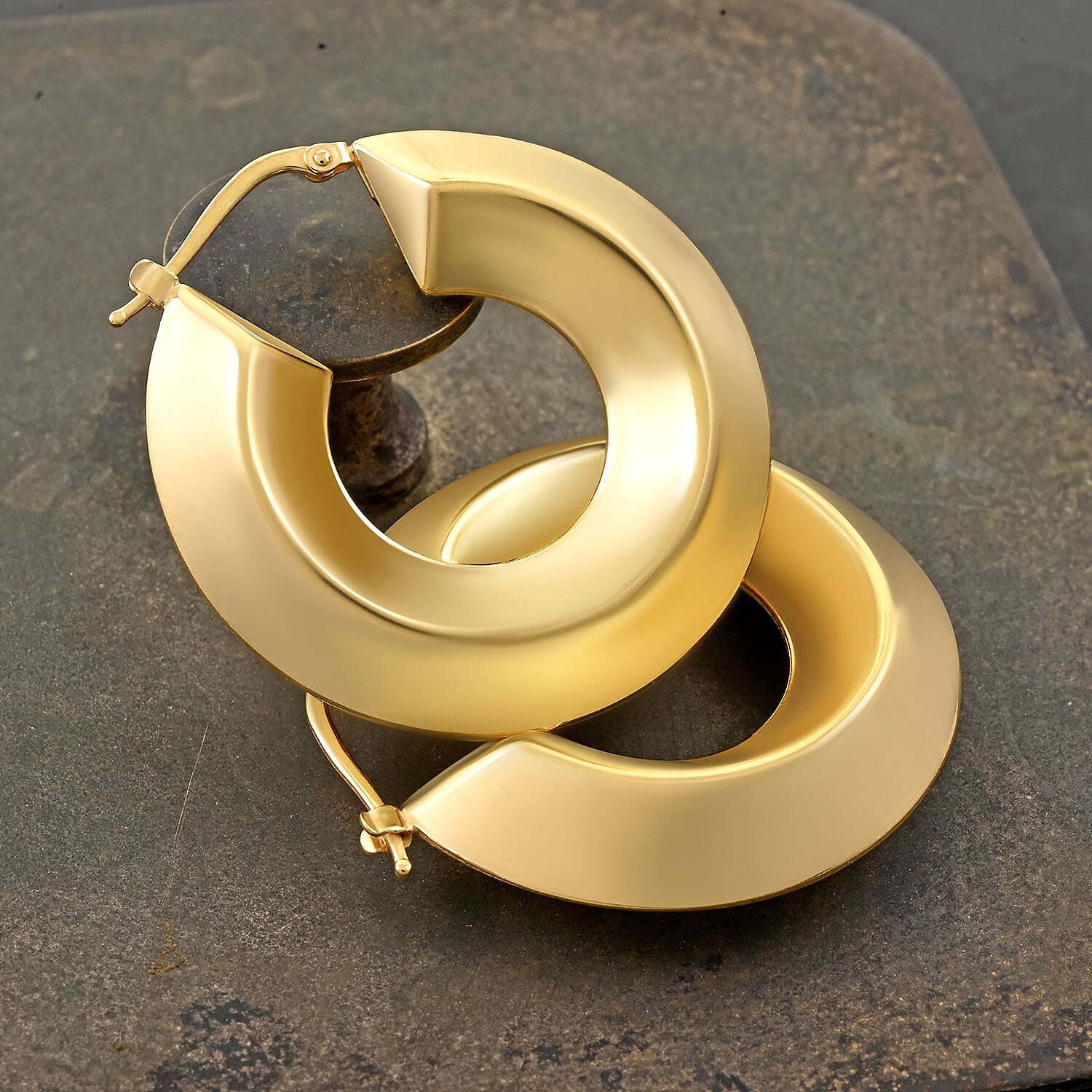 Italian 14K Yellow Gold Over Sterling Silver Bold Hoop Statement Earrings 15.40 Grams