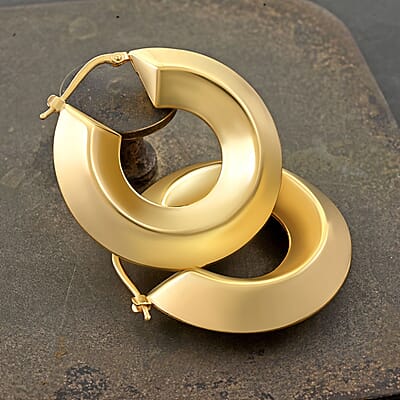 Italian 14K Yellow Gold Over Sterling Silver Bold Hoop Statement Earrings 15.40 Grams