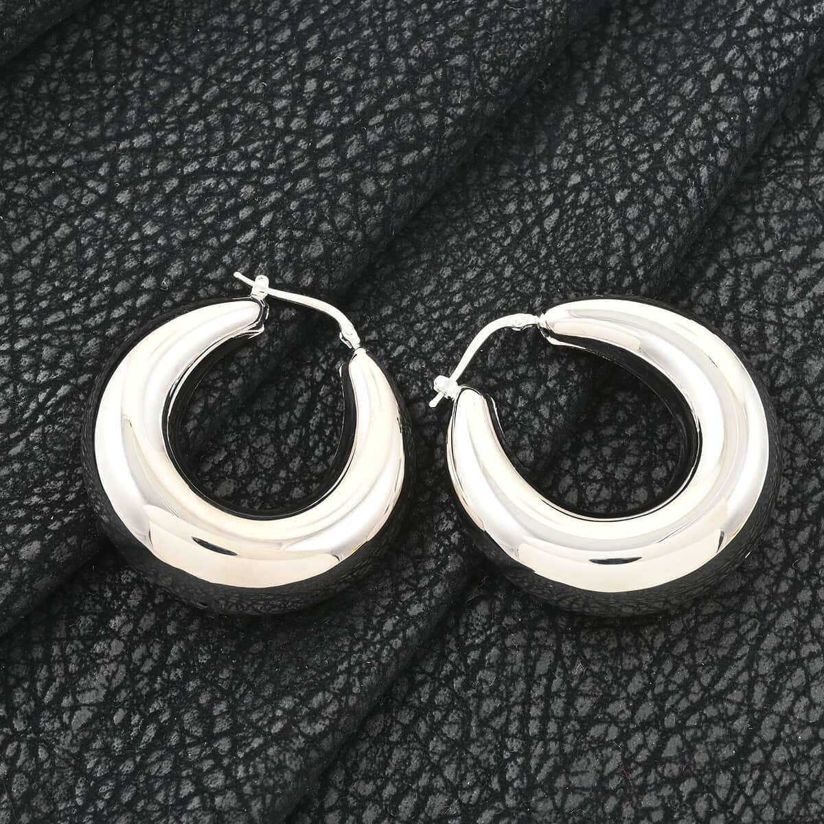 Italian Sterling Silver Bold Hoop Statement Earrings 20 Grams image number 1