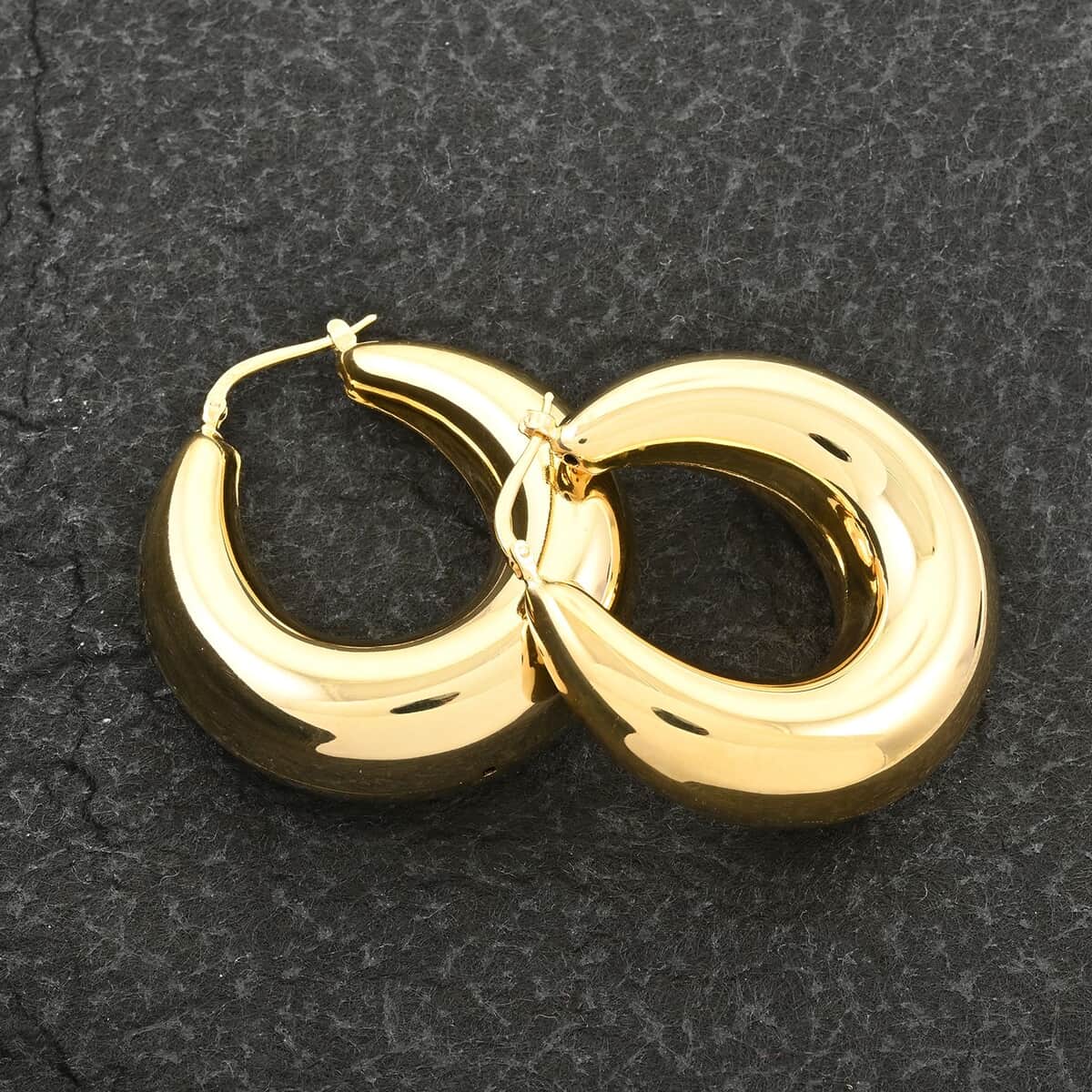 Italian 14K Yellow Gold Over Sterling Silver Bold Hoop Statement Earrings 20.40 Grams image number 1