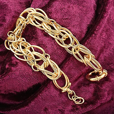 Italian 14K Yellow Gold Over Sterling Silver Interlocked Statement Bracelet (8.00 In) 20 Grams