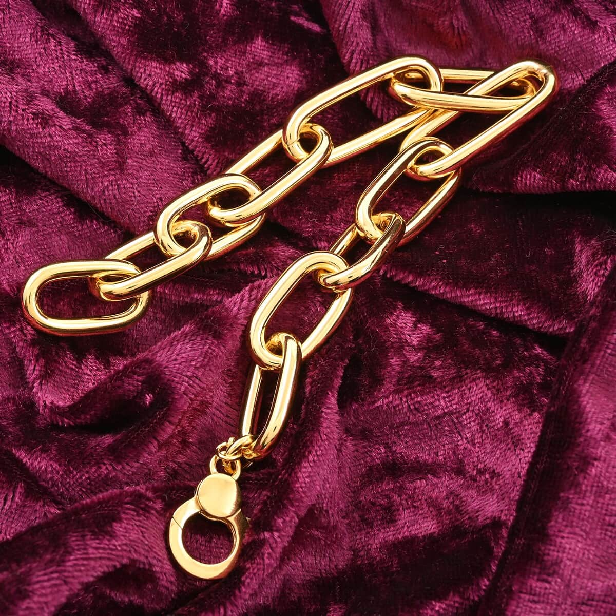 Italian 14K Yellow Gold Over Sterling Silver Paper Clip Bold Statement Bracelet (8.50 In) 20.50 Grams image number 1