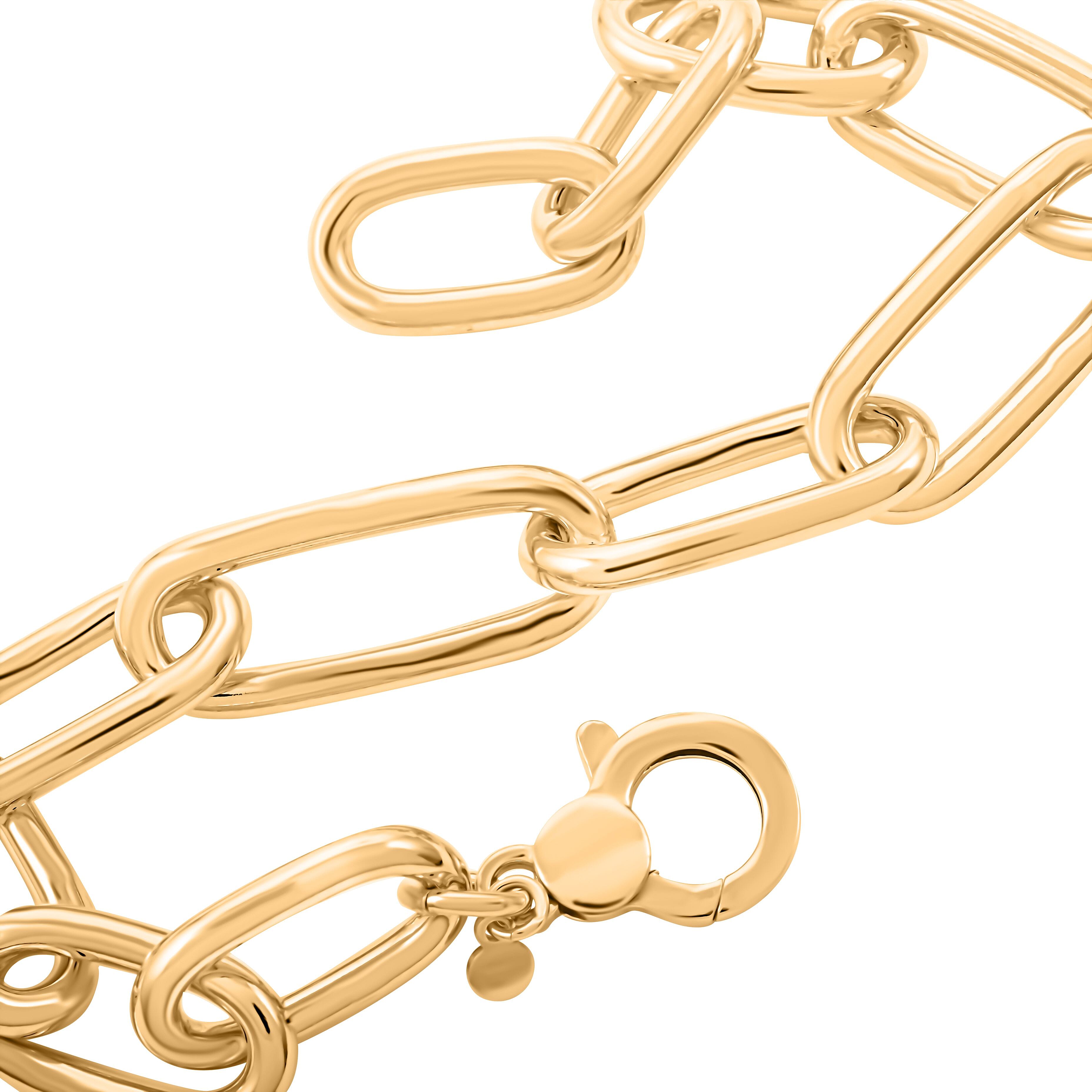 Italian 14K Yellow Gold Over Sterling Silver Paper Clip Bold Statement Bracelet (8.50 In) 20.50 Grams
