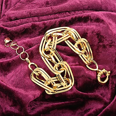 Italian 14K Yellow Gold Over Sterling Silver Multi Row Paper Clip Bold Statement Bracelet (8.00-9.00In) 23.20 Grams