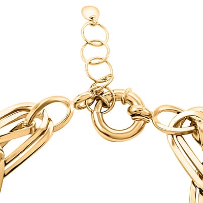 Italian 14K Yellow Gold Over Sterling Silver Multi Row Paper Clip Bold Statement Bracelet (8.00-9.00In) 23.20 Grams