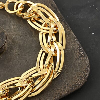 Italian 14K Yellow Gold Over Sterling Silver Interlocked Statement Bracelet (7.50-8.50In) 21.60 Grams