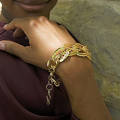 Italian 14K Yellow Gold Over Sterling Silver Interlocked Statement Bracelet (7.50-8.50In) 21.60 Grams
