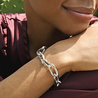 Italian Sterling Silver Paper Clip Bold Statement Bracelet (8.50 In) (14.40 g)