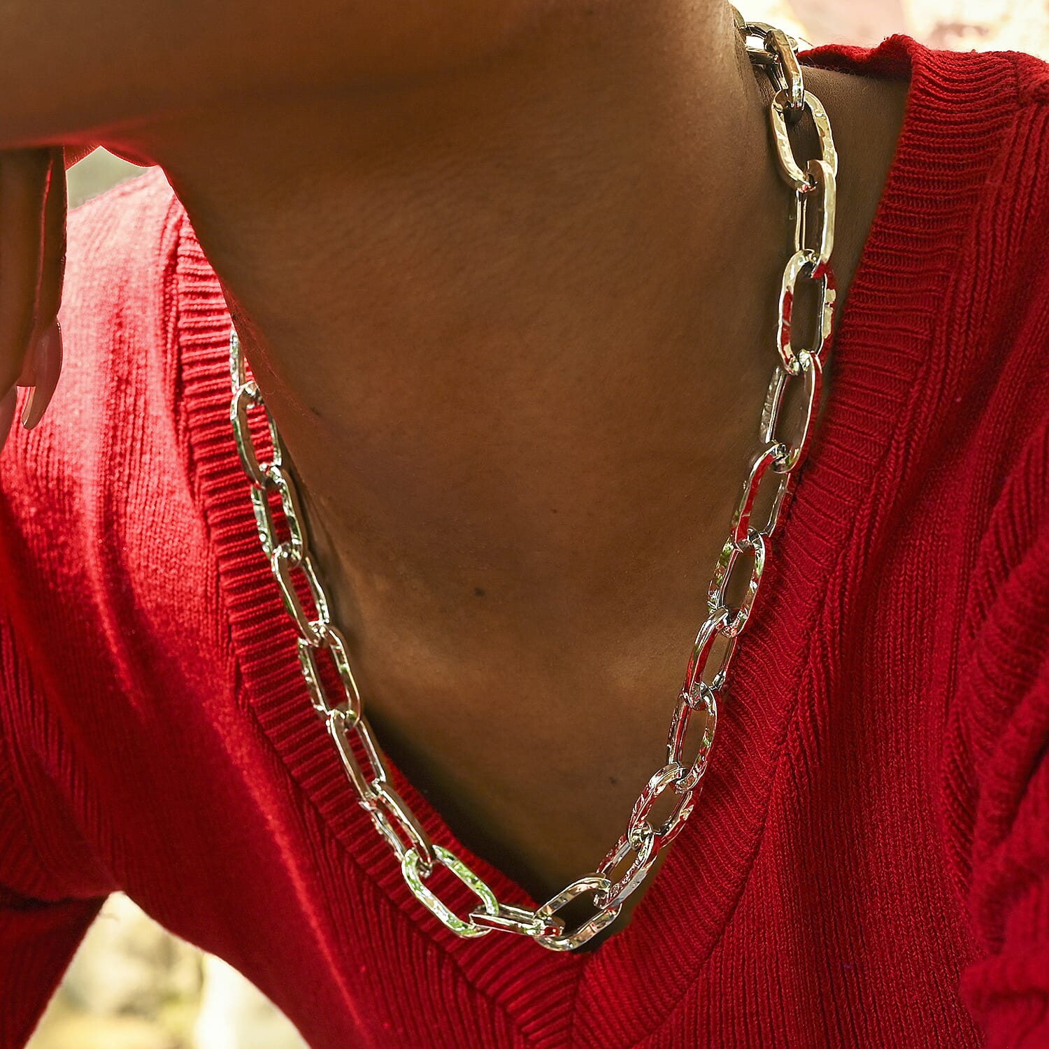 Italian Sterling Silver Paper Clip Bold Statement Necklace 18 Inches 27.20 Grams