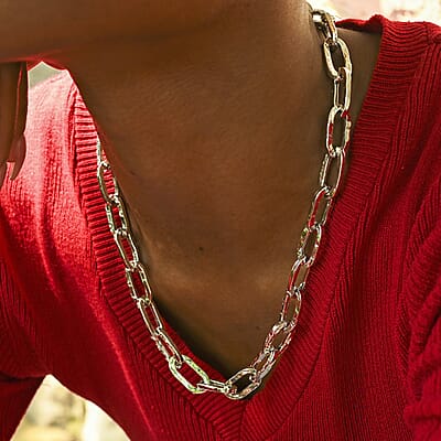 Italian Sterling Silver Paper Clip Bold Statement Necklace 18 Inches 27.20 Grams