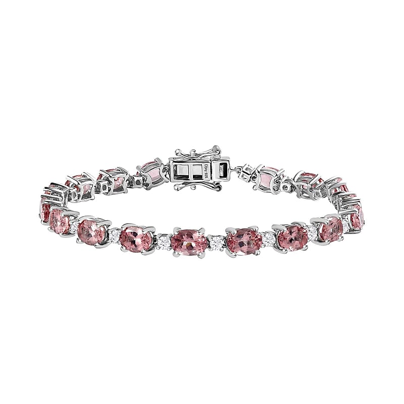 D'Joy Blush Apatite and Moissanite Bracelet in Platinum Over Sterling Silver (6.50 In) 13.50 ctw