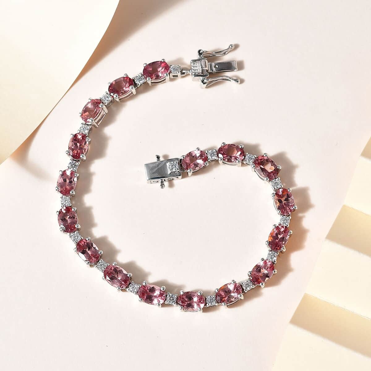 Blush Apatite and Moissanite Bracelet in Platinum Over Sterling Silver (6.50 In) 13.50 ctw image number 1